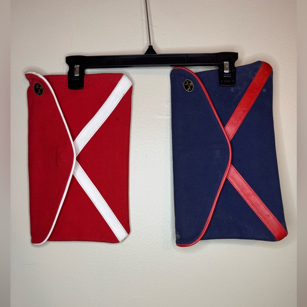 Vintage Flore Bags Canvas Envelope Clutch Lot of 2 Red Blue Preppy
